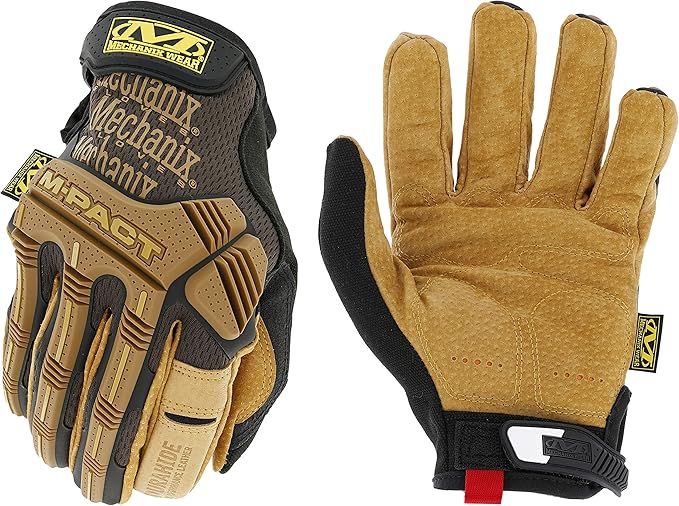 Mechanix Wear M-Pact Leather Gloves - Leather Impact-Resistant Work Gloves for Hand Support - Breathable Design - Shock Absorbing - Machine Washable - Brown/Black - XX-Large