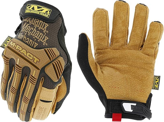 Mechanix Wear M-Pact Leather Gloves - Leather Impact-Resistant Work Gloves for Hand Support - Breathable Design - Shock Absorbing - Machine Washable - Brown/Black - Medium
