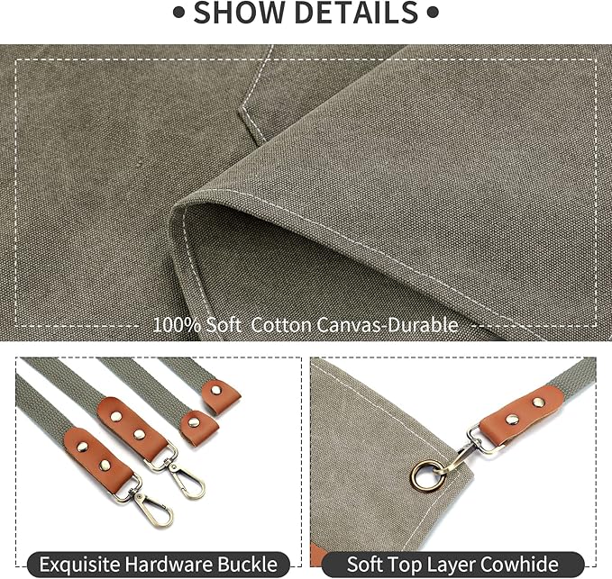 Cotton Canvas Cross Back Apron for Men and Women,Chef Apron With Adjustable Strap and Large Pockets,Kitchen Cooking Baking Bib Heavy Duty Work Apron