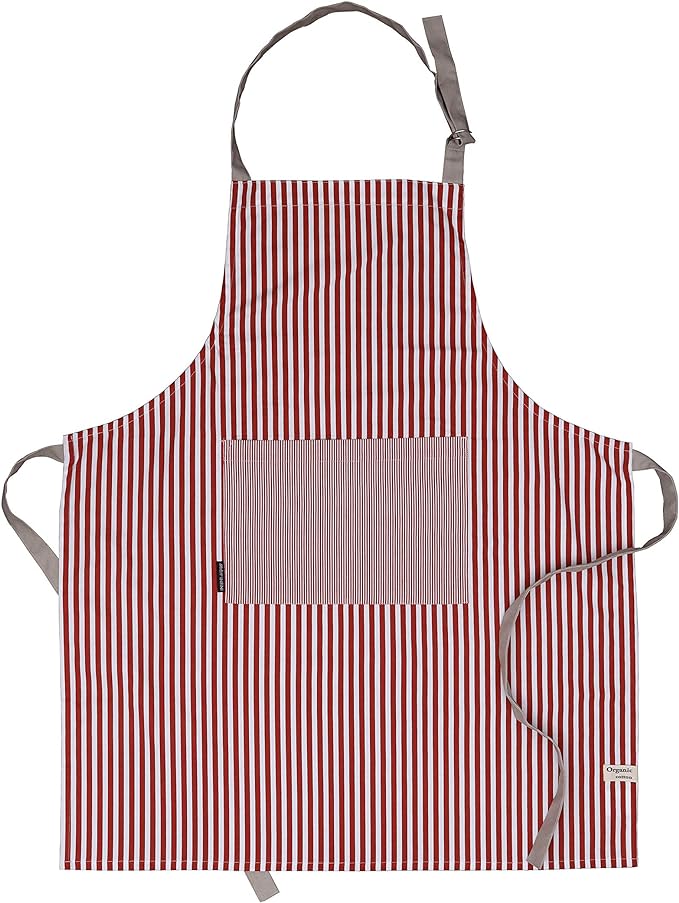 AMOUR INFINI Cotton Aprons for Women with Pockets Adjustable Strap and Waist Ties Washable Printed Aprons for Baking, Cooking, Gardening (27.5 x 33 Inches - Rust)
