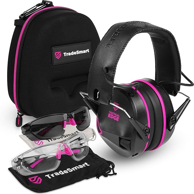 TradeSmart Complete Shooting Eye and Ear Protection: Electronic Earmuffs for Shooting, Range Glasses & Hard Carrying Case