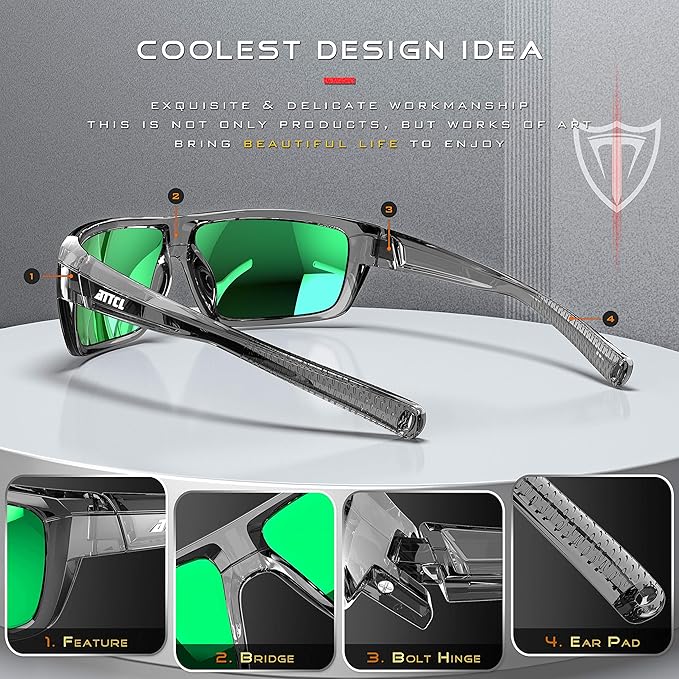 ATTCL Polarized Wrap Fishing Sunglasses Men - Driving Sports Glasses UV Protection