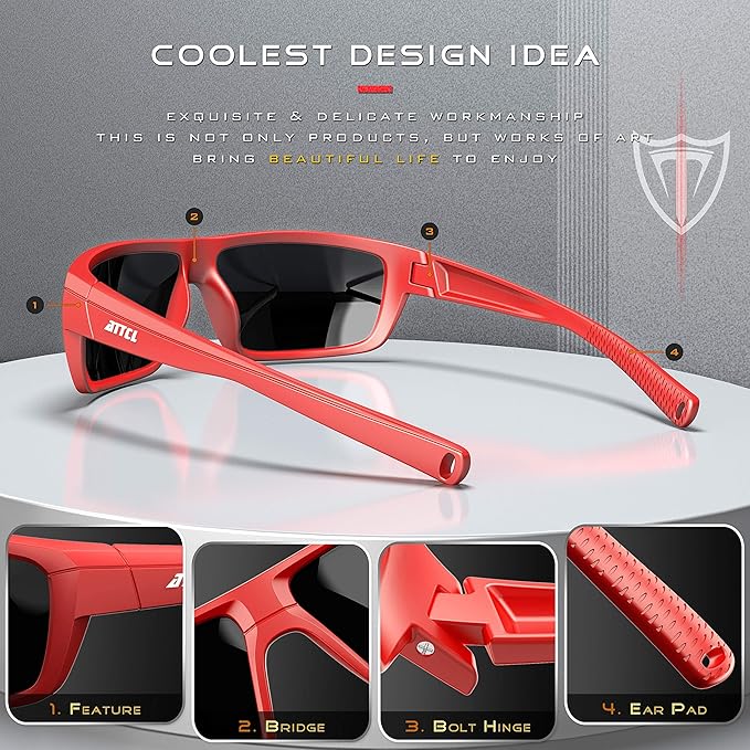 ATTCL Polarized Wrap Fishing Sunglasses Men - Driving Sports Glasses UV Protection