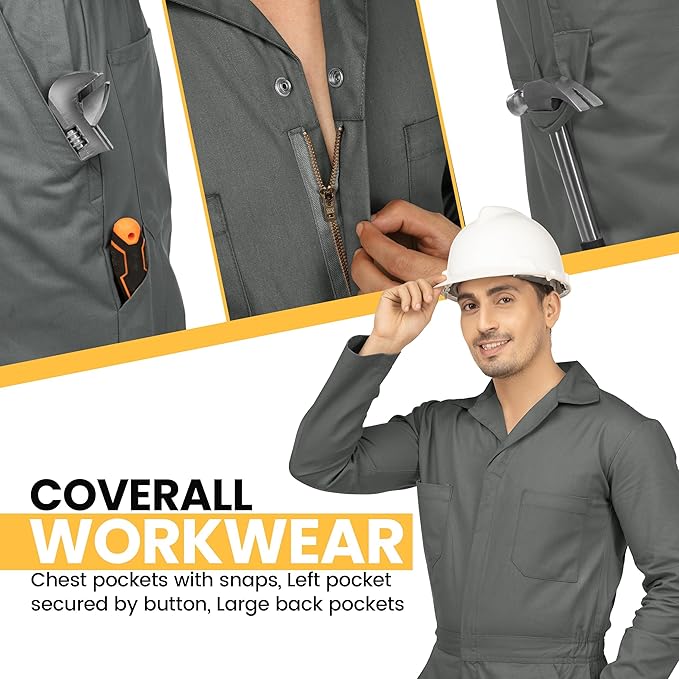 NY Threads Men’s Twill Long Sleeve Coverall Utility Work Wear