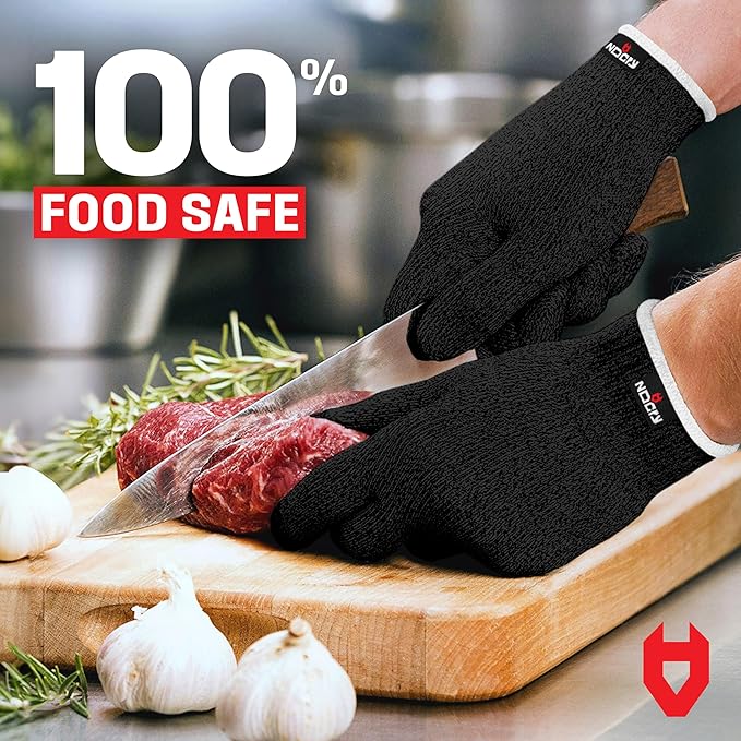 NoCry Premium Cut Resistant Gloves Food Grade — Level 5 Protection; Ambidextrous; Machine Washable; Superior Comfort and Dexterity; Lightweight; Complimentary eBook