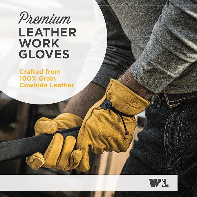 Wells Lamont Cowhide Leather Gloves Leather Work Gloves with Wrist Closure DIY Yardwork Construction Motorcycle Small Wells Lamont, Saddletan, Small Pack of 1 US