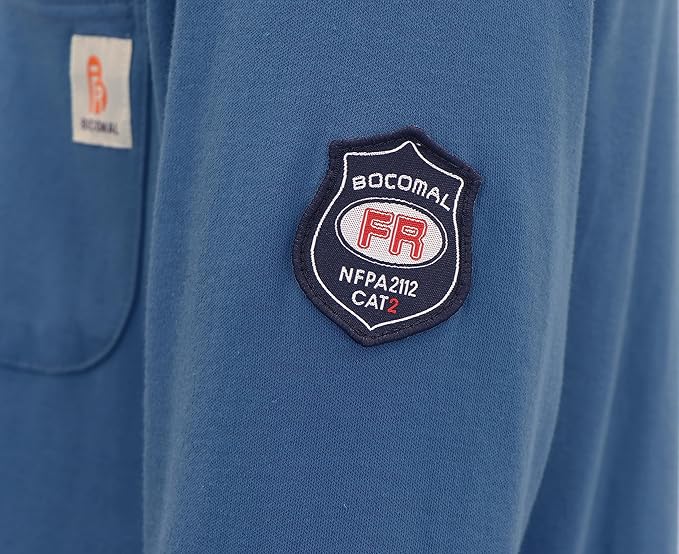 BOCOMAL FR Shirts Henley 7oz Midweight Fire Resistant Clothing NFPA2112 CAT2 Men's Flame Retardant Work Shirt
