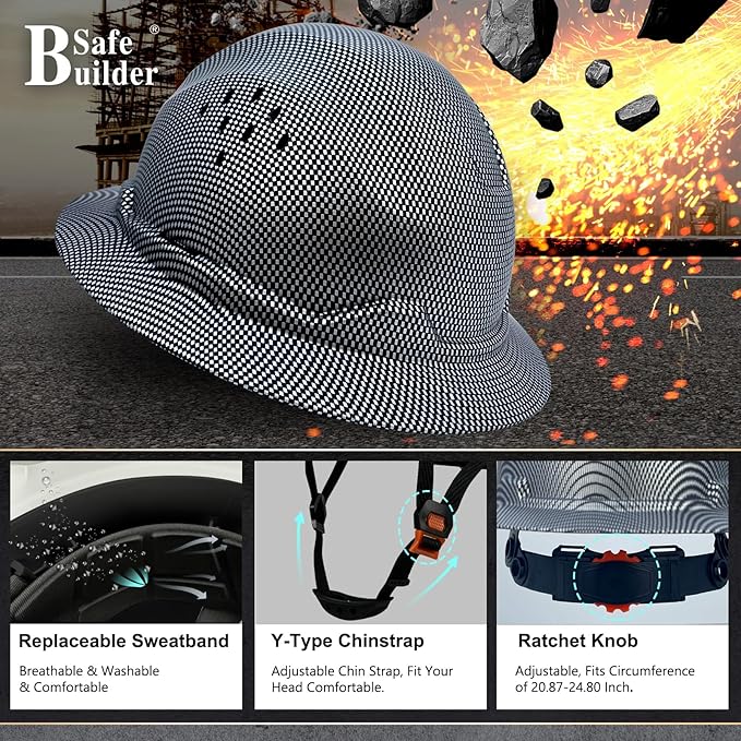 SBD-G1C Construction Full Brim Safety Helmet HDPE Hard Hat Vented Hardhats Sunshade Carbon Fiber Pattern Industrial Work Certified ANSI/ISEA Z89.1