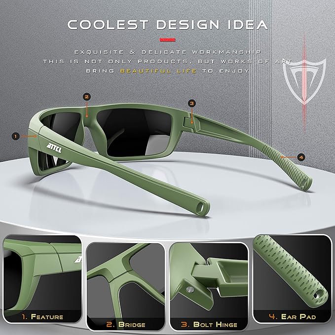 ATTCL Polarized Wrap Fishing Sunglasses Men - Driving Sports Glasses UV Protection