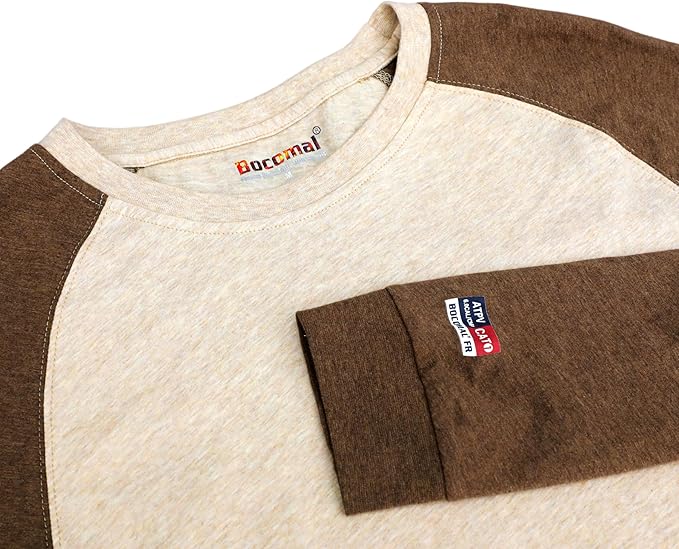BOCOMAL FR Shirts Two-Tone Crew for Summer 4oz EX Lightweight Flame Resistant Long Sleeve Work T-Shirt Base Layer