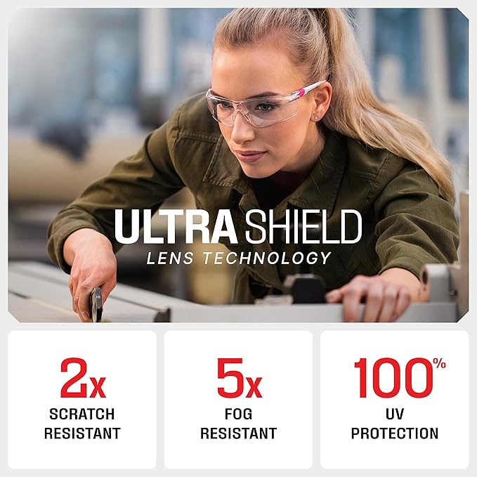 NoCry Clear Safety Glasses for Men and Women; Lightweight Work Glasses with Adjustable Frames and No-Slip Grips; Scratch Resistant Anti Fog Safety Glasses with Superior UV Protection, ANSI Z87.1 Rated