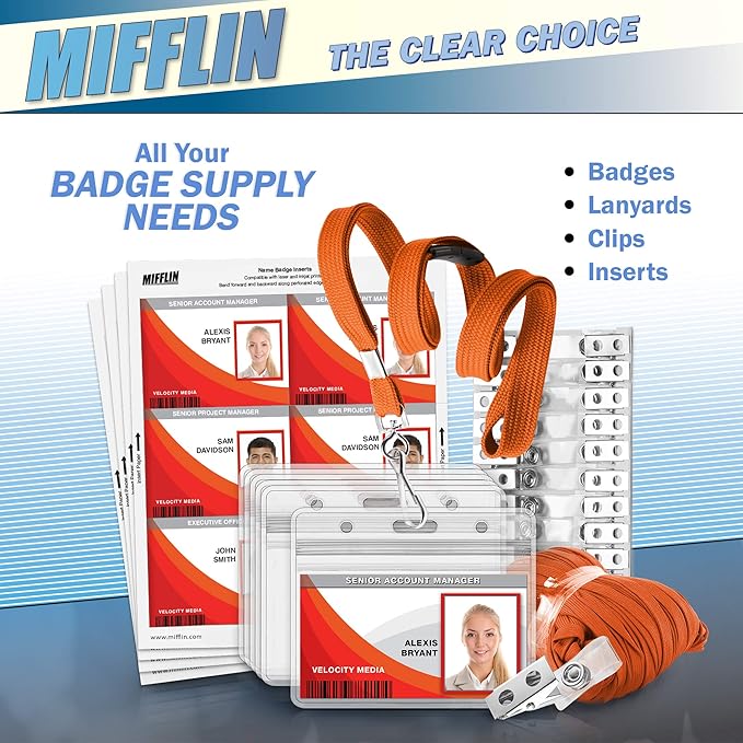 MIFFLIN-USA Flat Breakaway Safety Lanyard for ID Badges (Orange, 36 Inch, 100 Pack), Soft Woven Neck Line