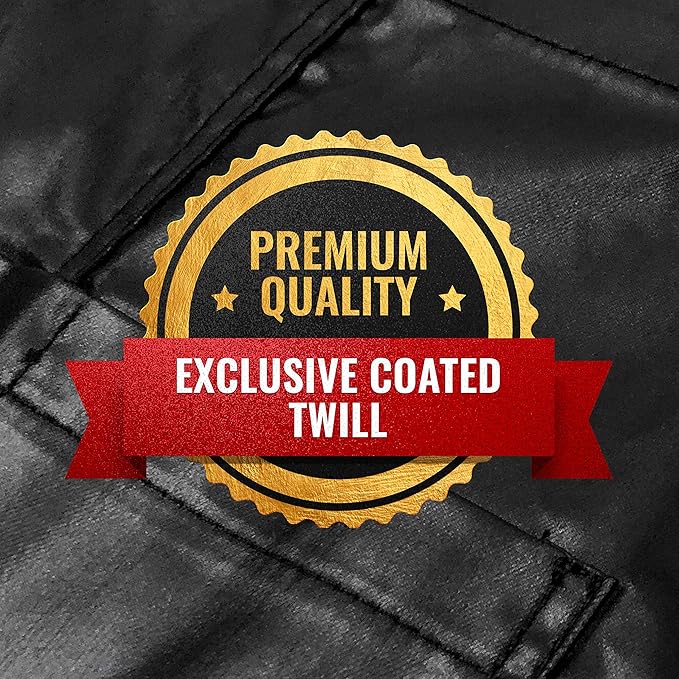Under NY Sky Cross-Back Black Apron – Golden Hardware, Coated Twill, Leather Reinforcement, Split-Leg – Adjustable for Men, Women, Pro Barber, Tattoo, Hair Stylist, Barista, Bartender, Server Aprons