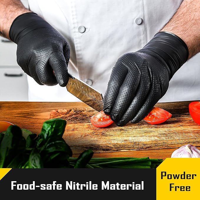 COOLJOB 8 Mil Disposable Nitrile Gloves, Diamond Textured Grip for Cleaning, Dying, Cooking, Waterproof, 100 Count, M-XL