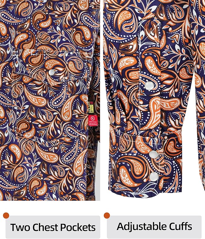BOCOMAL FR Shirts Printed Paisley/Hawaii Lightweight Pearl Snaps/Button Down Flame Resistant NFPA2112 CAT2 Work Shirt
