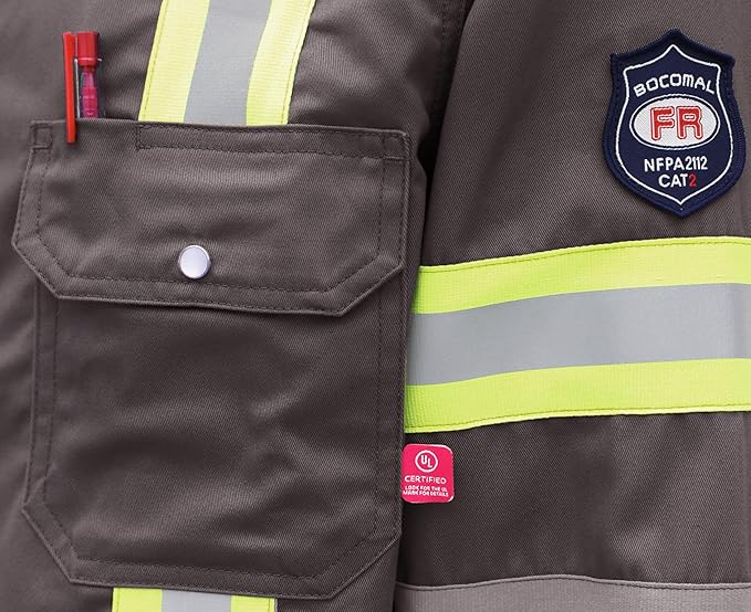 BOCOMAL FR Shirts High Visibility/Hi Vis Flame Resistant/Fire Retardant Shirt 7.5oz Men's Reflective Shirts