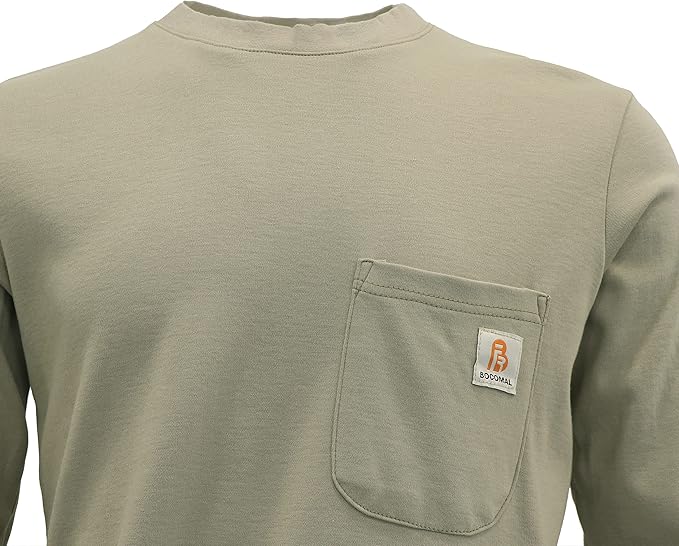 BOCOMAL FR Shirts Crewneck 7oz Midweight Flame Resistant Clothing NFPA2112 CAT2 Men's Fire Retardant Work Shirt