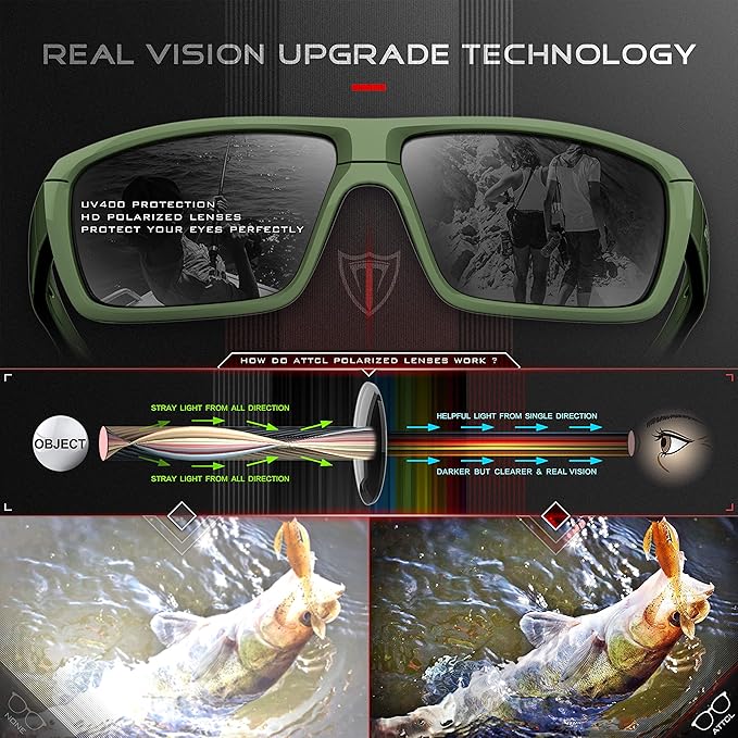 ATTCL Polarized Wrap Fishing Sunglasses Men - Driving Sports Glasses UV Protection