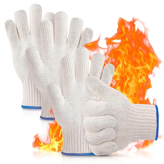 KETAR 2 Pairs Heat Resistant Gloves for Grilling - 9.5 Inch Durable Aramid BBQ Heat Gloves for Cooking - Full Hand Protection, Easy to Use, Multipurpose for Baking, Roasting, Frying, and More