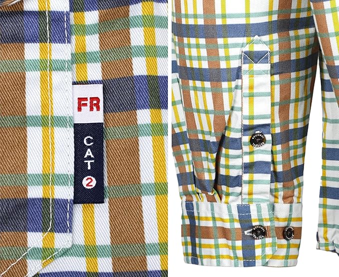 BOCOMAL FR Shirt for Summer Lightweight Vented Mesh Back and Underarm Breathable Flame Resistant Welding Button Down Shirts