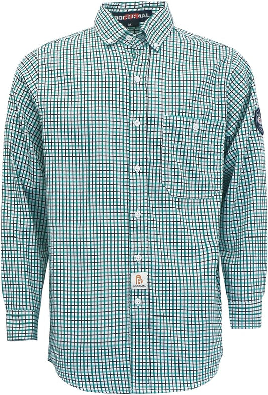 BOCOMAL FR Shirts Flame Resistant NFPA2112/CAT2 6.5oz Light Weight Printed Fire Retardant Plaid Shirt