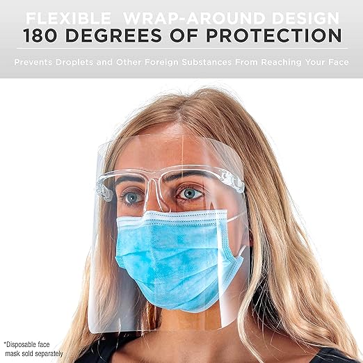 TCP Global Salon World Safety Face Shields with All Clear Glasses Frames (Case of 80) - Ultra Clear Protective Full Face Shields to Protect Eyes, Nose, Mouth - Anti-Fog PET Plastic, Goggles