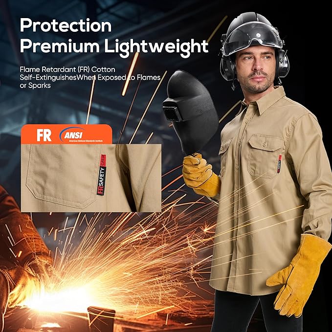 SRsafety Hi Vis FR Work Shirts,7.0oz Long Sleeve Flame Resistant Shirts for Men,100% Cotton High Visibility Fire Shirt