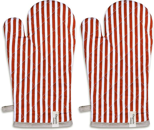 AMOUR INFINI Cotton Oven Mitts Set of 1 with Hanging Loop Non-Slip, Heat Resistant, Reusable Oven Mitt for Baking Cooking Kitchen Easter Oven Gloves (Rust)