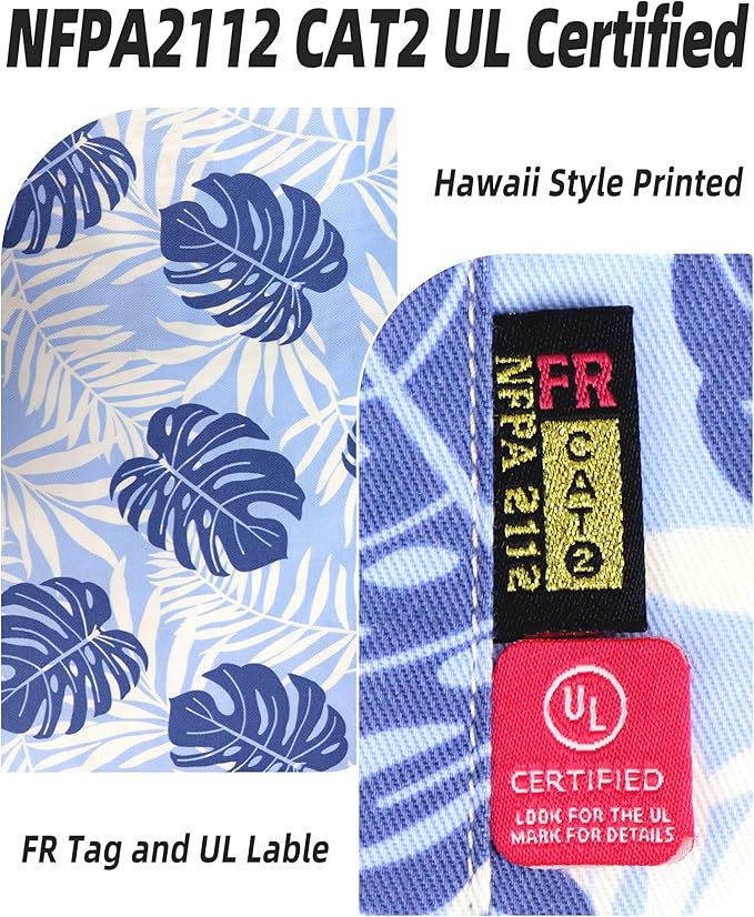 BOCOMAL FR Shirts Printed Paisley/Hawaii Lightweight Pearl Snaps/Button Down Flame Resistant NFPA2112 CAT2 Work Shirt