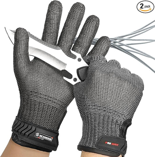 Schwer Ultimate Cut Resistant Gloves Beyond ANSI A9, Reinforced Stainless Steel Glove, Food Grade Mesh Metal Gloves for Butcher Meat Cutting, Oyster Shucking, Mandoline, Non-PFAS, PR1708 (L, 2 PCS)