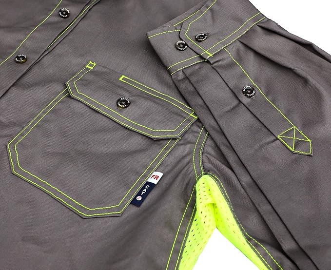BOCOMAL FR Shirt for Summer Lightweight Vented Mesh Back and Underarm Breathable Flame Resistant Welding Button Down Shirts