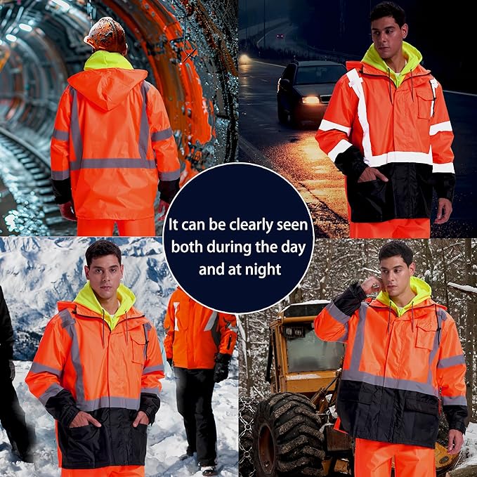 SRsafety High Visibility Rain Gear, Class 3 High Visibility Work Rain Gear for Men, Construction Rain Suits