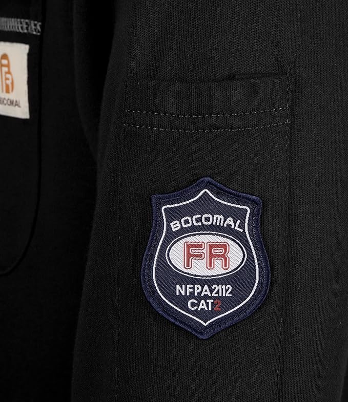 BOCOMAL FR Shirts Flame Resistant Henley Shirt NFPA2112/CAT2 7oz Men's Long Sleeve Fire Retardant Clothing