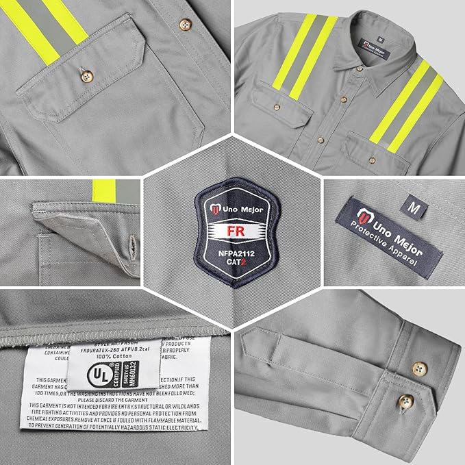 Welding Shirts for Men 7.5oz FR Shirts, 100% C High Visibility Flame Resistant Work Shirt, Men's Fire Retardant Welding Shirt, Durable FR Clothing for Men, Meets NFPA2112, Grey-ZRWD M
