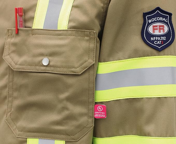 BOCOMAL FR Shirts High Visibility/Hi Vis Flame Resistant/Fire Retardant Shirt 7.5oz Men's Reflective Shirts
