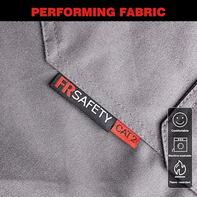 FR Shirt 7oz Fire Resistant Shirts Men's,CAT2 Welding Shirt 100% Cotton Flame Resistant Shirts Gray (Large)