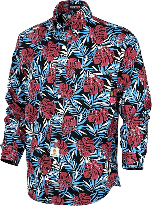 BOCOMAL FR Shirts Printed Paisley/Hawaii Lightweight Pearl Snaps/Button Down Flame Resistant NFPA2112 CAT2 Work Shirt