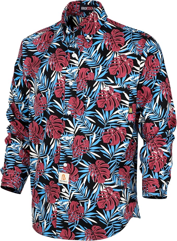 BOCOMAL FR Shirts Printed Paisley/Hawaii Lightweight Pearl Snaps/Button Down Flame Resistant NFPA2112 CAT2 Work Shirt