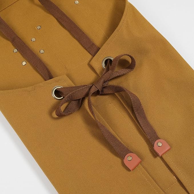 Chef Aprons for Men Canvas Apron with Large Pockets and Adjustable Neck Strap for Cooking, BBQ, Gardening