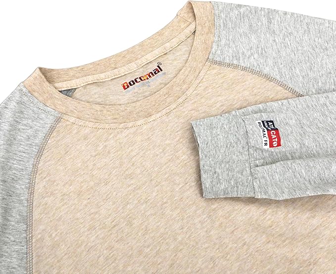 BOCOMAL FR Shirts Two-Tone Crew for Summer 4oz EX Lightweight Flame Resistant Long Sleeve Work T-Shirt Base Layer