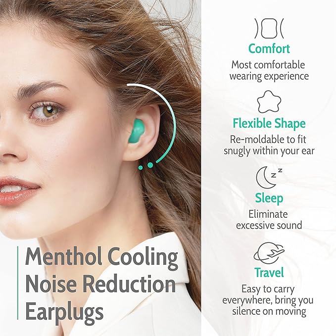 New Noise Cancelling Ear Plugs Acousdea Cooling Reusable Moldable Silicone Ear Plugs, Waterproof, Suitable for Camping, Outdoor Activities, Noise Cancelling up to 40 dBSPL, 3 Pairs