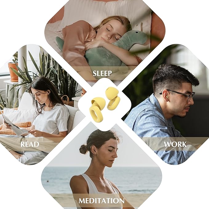 Fita+ Soft Reusable Ear Plugs for Noise Reduction up to 33dB, 4 Pairs XS/S/M/L, Soft Silicone Ear Plugs for Sleeping, Noise Cancelling for Work, Focus - Yellow