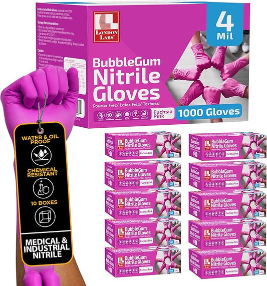 4 Mil – Fuchsia Pink Nitrile Gloves – Disposable Latex Free & Powder Free– Chemical Resistant, Pink Rubber Gloves