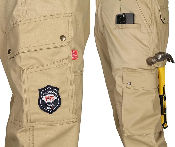 BOCOMAL FR Pants for Men Cargo Flame Resistant Pants(2112&CAT2) 100% C 7.5oz Utility Fire Resistant Pants