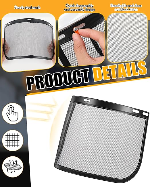 5 Pcs Faceshield Replacement Visors Steel Wire Mesh Safety Face Shield Mask for Weed Whacking Grinding Black Mesh Face Shield for Woodcutting Mowing Gardening Trimming, Headgear Not Included