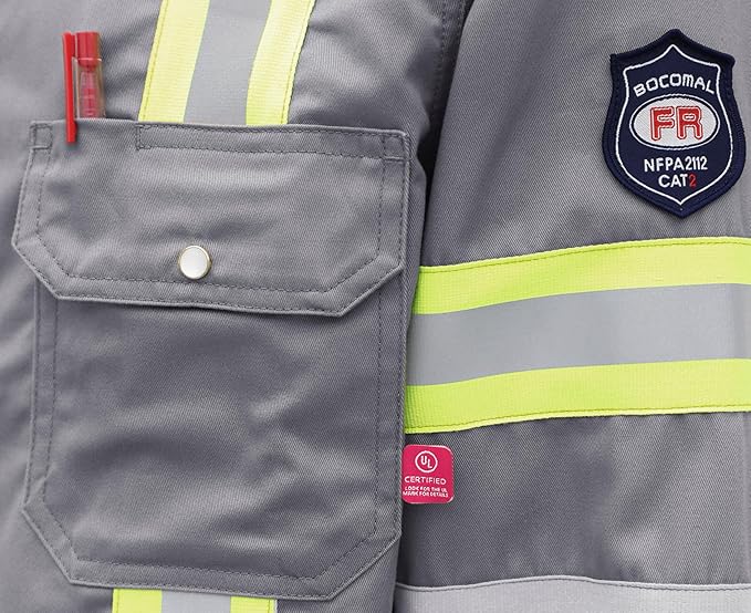 BOCOMAL FR Shirts High Visibility/Hi Vis Flame Resistant/Fire Retardant Shirt 7.5oz Men's Reflective Shirts