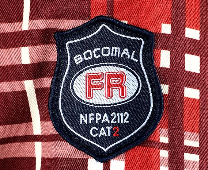 BOCOMAL FR Shirts Flame Resistant NFPA2112/CAT2 6.5oz Light Weight Printed Fire Retardant Plaid Shirt