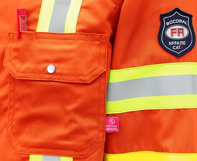 BOCOMAL FR Shirts High Visibility/Hi Vis Flame Resistant/Fire Retardant Shirt 7.5oz Men's Reflective Shirts