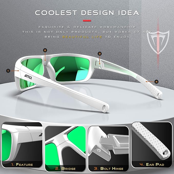 ATTCL Polarized Wrap Fishing Sunglasses Men - Driving Sports Glasses UV Protection
