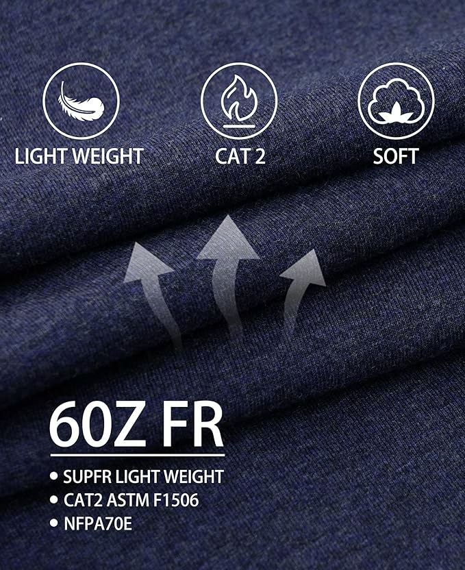TICOMELA FR Shirts for Men Heather Series 6oz Flame Resistant T Shirt NFPA2112 CAT2 Fire Retardant Henley Shirts